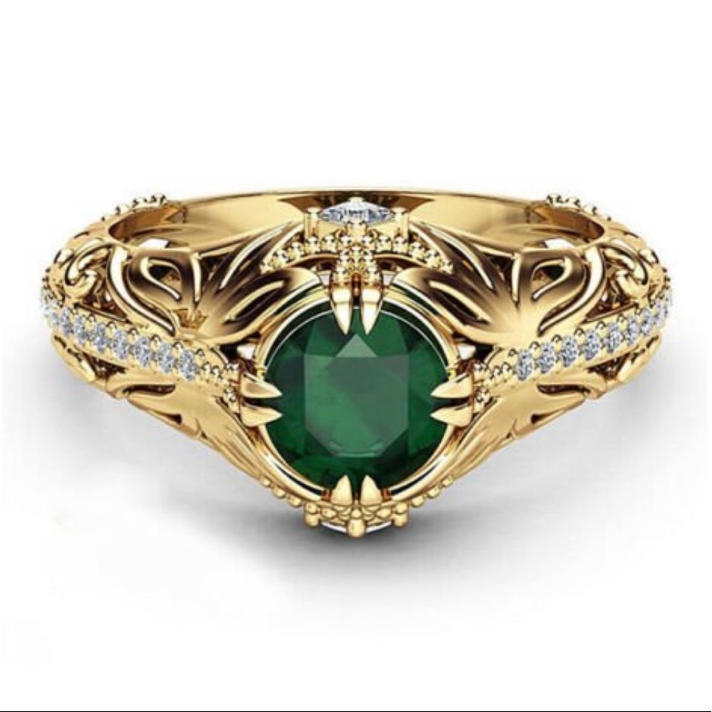 Woman’s 14K Gold Plated Emerald Engraved Ring